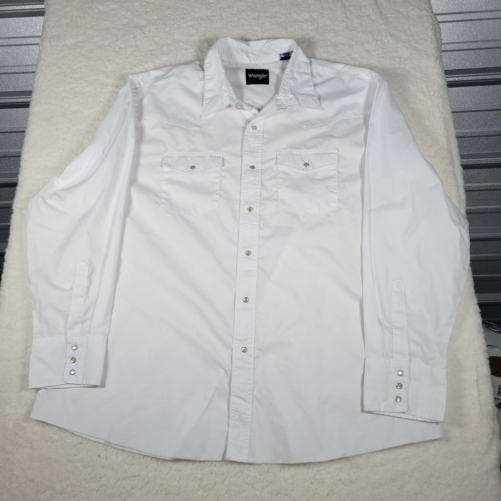 Wrangler Western Shirt Mens 3XL White Long Sleeve Pearl Snap Flap Pocket Yoke